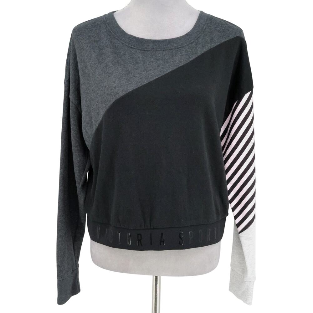 Victoria Secret Sport Sweatshirt Womens Large Black Gray Top Spell Out Gorpcore